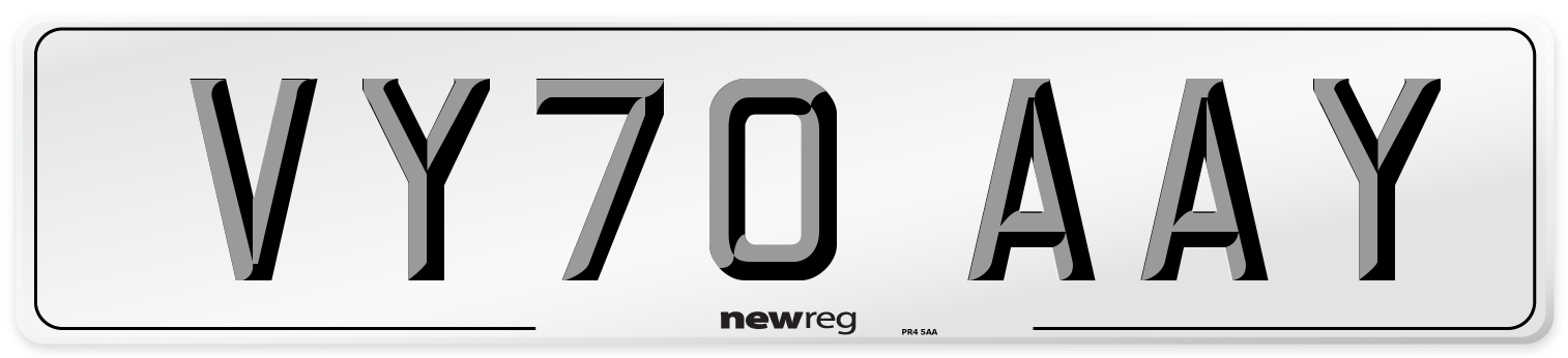 VY70 AAY Number Plate from New Reg